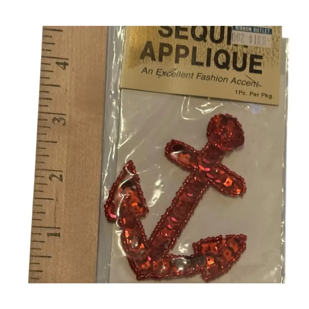 Lot 2 Red Sequin Anchor Appliqué Patches Nautical‎ Boat Craft Embellishment DIY